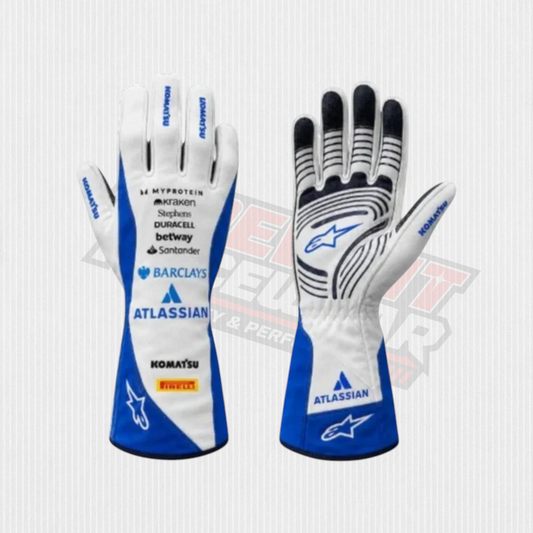 2026 Williams-Inspired F1 Racing Gloves – White & Blue | Crewfit Racewear